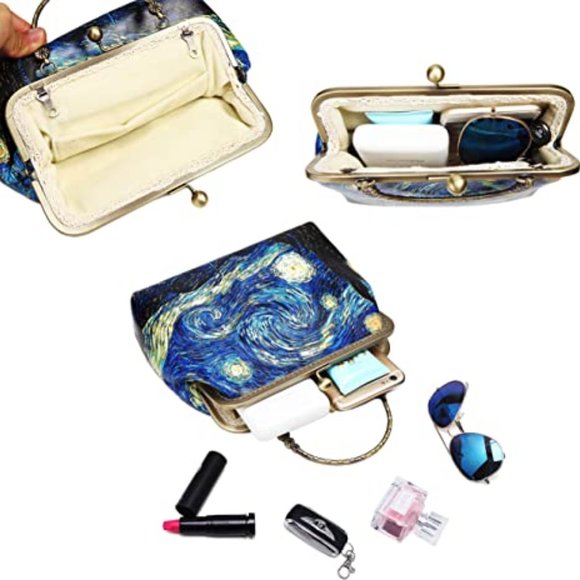 NEW! Rejolly Women Vintage Kiss Lock Top Handle Handbag Evening Purse Crossbody - Picture 3 of 6